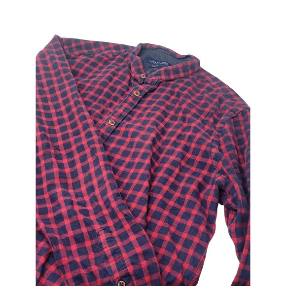 Zara Man Button Flannel Shirt Size Small Red Blue Check Long Sleeve Round Collar - Picture 3 of 4